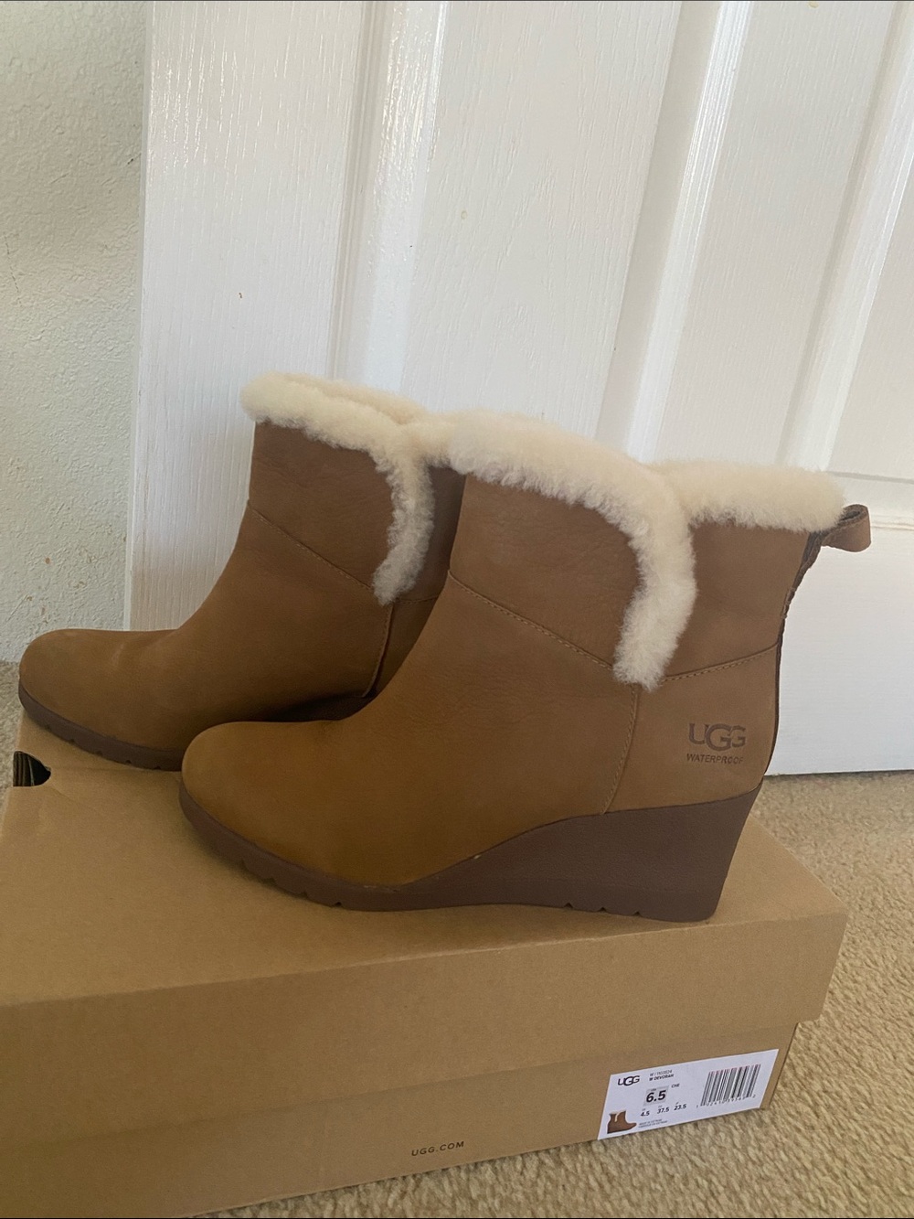 UGG Chestnut Tan Sheepskin-Lined Wedge Ankle Boots